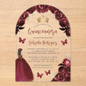 Burgundy Floral Rose Wasserfarbe Quinceañera Acryleinladungen (Vorderseite)