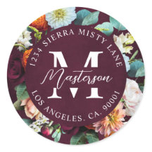 Burgundy Floral Rücksendeadresse Umschlag Aufklebe