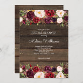 Burgundy Floral Rustic Barn Wood Brautparty Einladung (Vorne/Hinten)