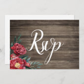 Burgundy Floral Rustic Barn Wood Rsvp Card Einladung (Vorne/Hinten)