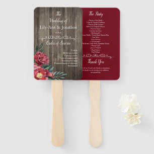 Burgundy Floral Rustic Barn Wood Wedding Fächer