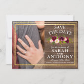 Burgundy Floral Rustic Gold Rose Save the Date (Vorderseite)