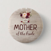 Burgundy Floral Rustic Mason Jar Wedding Button (Vorderseite)