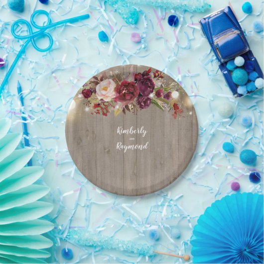 Burgundy Floral Rustic Pappteller (Party)