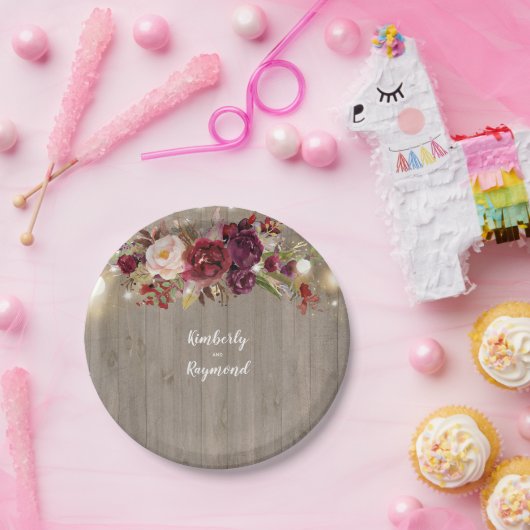 Burgundy Floral Rustic Pappteller (Party)