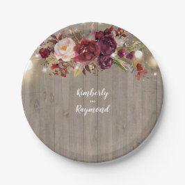 Burgundy Floral Rustic Pappteller