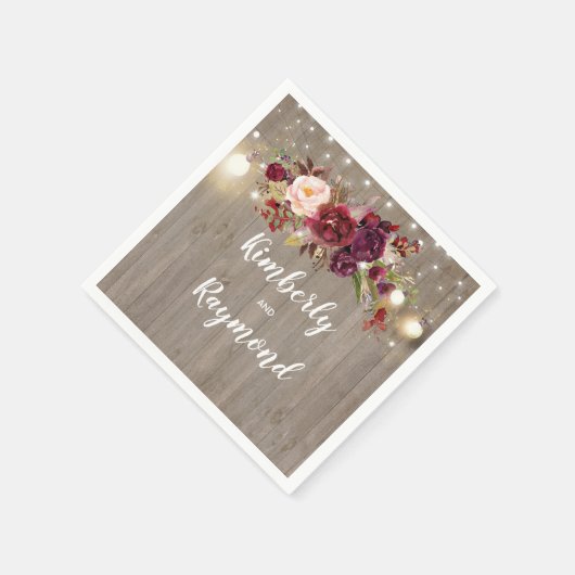 Burgundy Floral Rustic Serviette (Ecke)