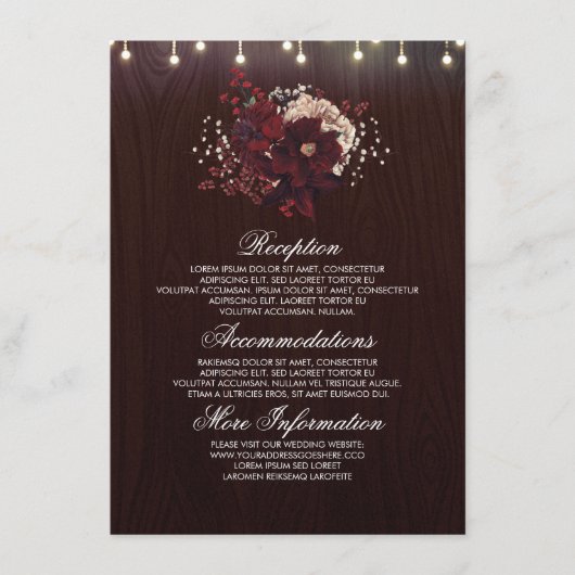 Burgundy Floral Rustic Wedding Information Guest Begleitkarte (Vorderseite)