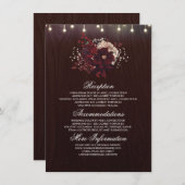 Burgundy Floral Rustic Wedding Information Guest Begleitkarte (Vorne/Hinten)