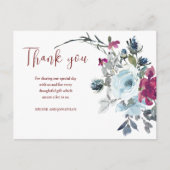Burgundy Floral Rustic Wedding Vielen Dank Postkarte (Vorderseite)