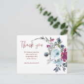 Burgundy Floral Rustic Wedding Vielen Dank Postkarte (Stehend Vorderseite)