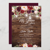 Burgundy Floral Rustic Wood Quinceanera Einladung (Vorne/Hinten)