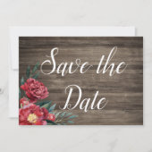 Burgundy Floral Rustic Wood Save the Date Karte (Vorderseite)