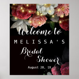 Burgundy Floral Rustikale Saitenleuchten Brautschi Poster