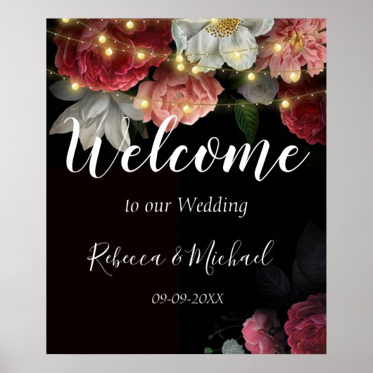 Burgundy Floral Rustikale Saitenleuchten Poster (Vorne)