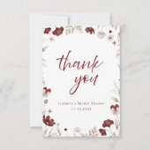 Burgundy Floral Rustikales Brautparty Dankeskarte (Vorderseite)