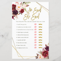 Burgundy Floral sagte sie sagte, sie habe Spielkar