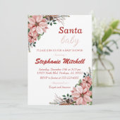 Burgundy Floral Santa Baby Weihnachtsdusche Einladung (Stehend Vorderseite)