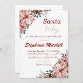Burgundy Floral Santa Baby Weihnachtsdusche Einladung (Vorne/Hinten)