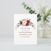 Burgundy Floral Save the Date Ankündigungspostkarte (Stehend Vorderseite)