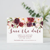 Burgundy Floral Save the Date Card Einladung (Stehend Vorderseite)