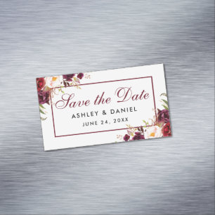Burgundy Floral Save the Date Mini Magnet