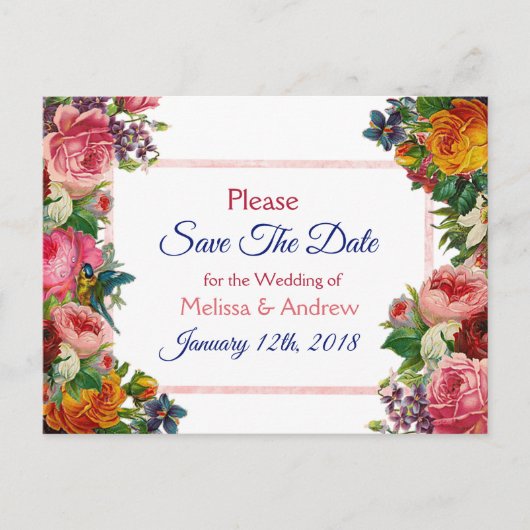 Burgundy Floral Save the Date Postkarte (Vorderseite)