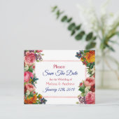 Burgundy Floral Save the Date Postkarte (Stehend Vorderseite)