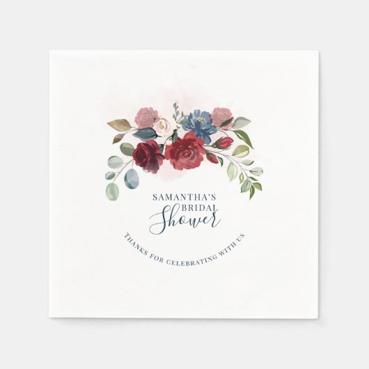 Burgundy Floral Script Future Frau Brautparty Serviette (Vorderseite)
