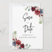 Burgundy Floral Script Wedding Save The Date (Vorderseite)