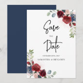 Burgundy Floral Script Wedding Save The Date (Vorne/Hinten)