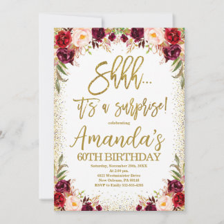 Burgundy Floral, sie ist ein überraschender Geburt Einladung