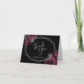 Burgundy Floral Silver Black Geometric Wedding Dankeskarte (Vorderseite)