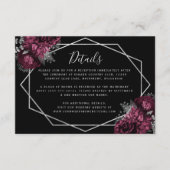 Burgundy Floral Silver Frame Black Wedding Details Begleitkarte (Vorderseite)