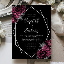 Burgundy Floral Silver Frame Black Wedding