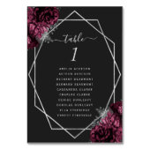 Burgundy Floral Silver Geo Rahmen Black Wedding Tischnummer (Vorderseite)
