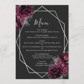 Burgundy Floral Silver Geometric Black Wedding Menükarte (Vorderseite)