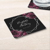 Burgundy Floral Silver Geometric Black Wedding Rechteckiger Pappuntersetzer (angewinkelt)