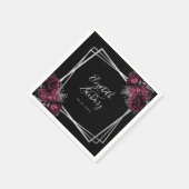 Burgundy Floral Silver Geometric Black Wedding Serviette (Ecke)