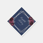 Burgundy Floral Silver Geometric Navy Blue Wedding Serviette (Ecke)
