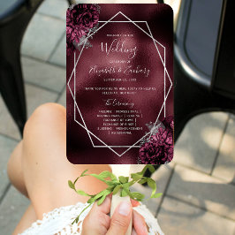 Burgundy Floral Silver Geometric Wedding Program Fächer