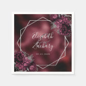 Burgundy Floral Silver Geometric Wedding Serviette (Vorderseite)