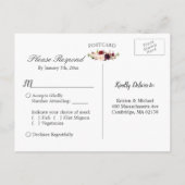 Burgundy Floral Silver Gray Navy Blue Wedding RSVP Einladungspostkarte (Rückseite)