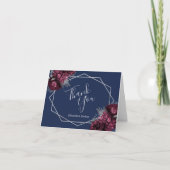 Burgundy Floral Silver Navy Blue Geometric Wedding Dankeskarte (Vorderseite)