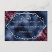 Burgundy Floral Silver Navy Blue Wedding Details Begleitkarte (Vorderseite)