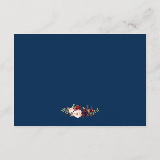 Burgundy Floral Silver Navy Blue Wedding Details Begleitkarte (Rückseite)