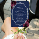 Burgundy Floral Silver Navy Blue Wedding Programm Fächer