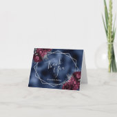 Burgundy Floral Silver Navy Foil Geometric Wedding Dankeskarte (Vorderseite)