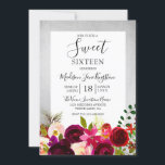 Burgundy Floral Silver Sweet 16 Party Einladungen<br><div class="desc">Burgundy Floral Silber Sweet 16 Party Einladung Matching Kollektion in Niche und Nest Store.</div>