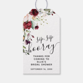 Burgundy Floral Sip Hooray Gefallen Brautparty Geschenkanhänger